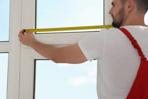 Technician measuring a window